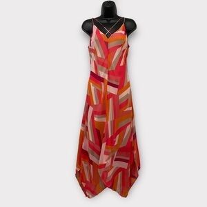 Calvin Klein Pink & Orange Geometric Sheer Midi Dress Size 4